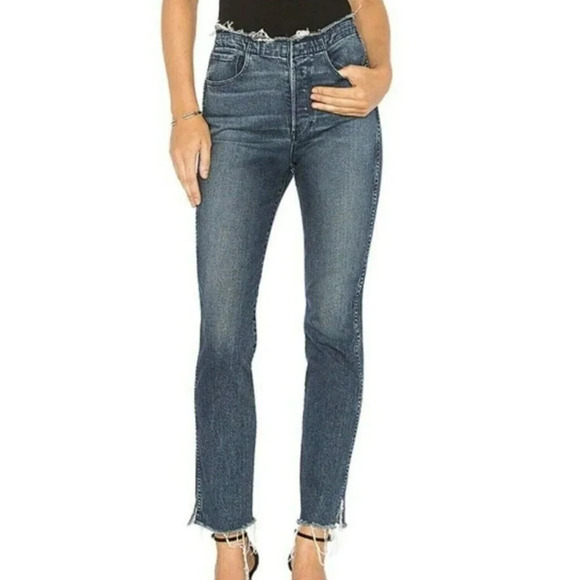 3x1 NYC Women’s Jeans 27 Blue Medium Wash Ankle Fringed Waist High Rise Skinny - Picture 1 of 11